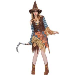 EraSpooky Women's Wicked Scarecrow Halloween Costume Straw Dress & Hat SMALL